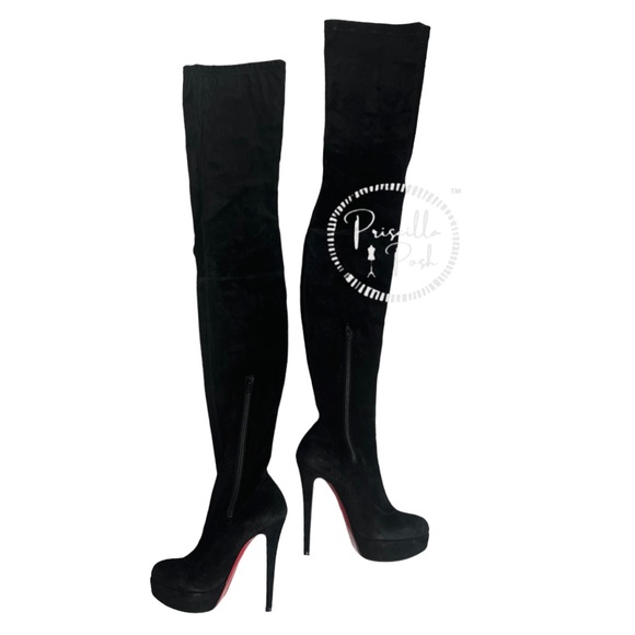 Christian Louboutin Black Suede Gazolina Suede Overtheknee Boots 36.5 Thigh High - Picture 5 of 15